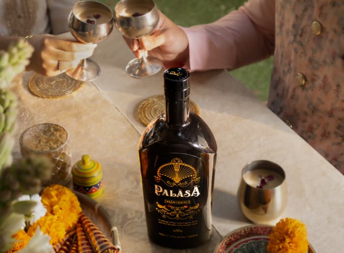 Palāsā cream liqueur, a new Indian-inspired premium liqueur launched in Delhi at ₹3,500 for a 700 ml bottle.