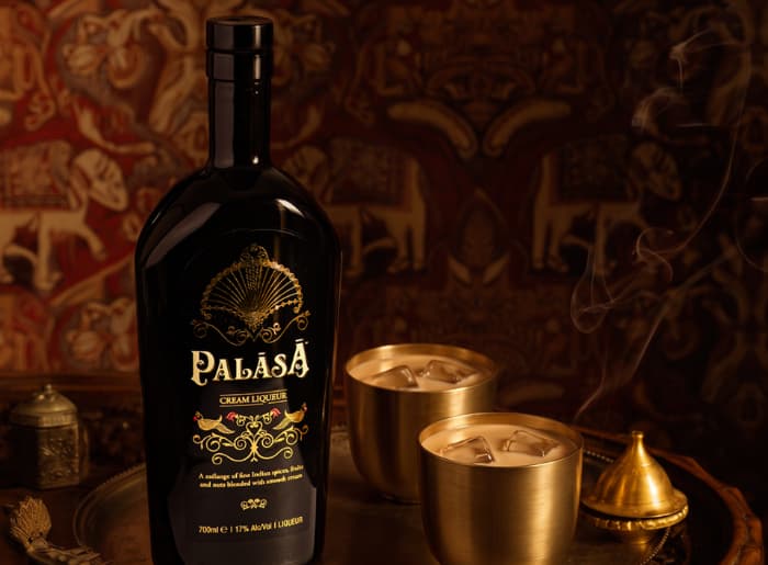 Palāsā cream liqueur, a new Indian-inspired premium liqueur launched in Delhi at ₹3,500 for a 700 ml bottle.