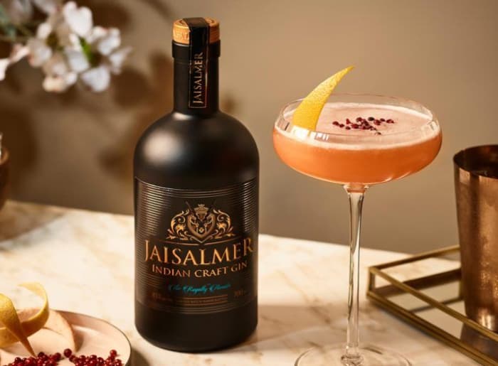 Premium gin bottles with juniper berries, citrus peel and botanical ingredients